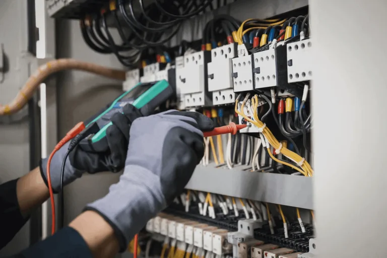 Electrician wiring a commercial electrical panel